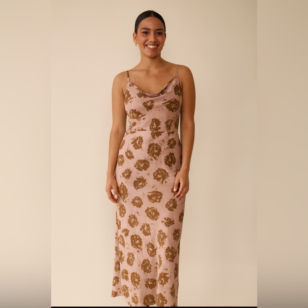 Grade & Gather Floral Slip Dress in Pink and Brown. Size-Small